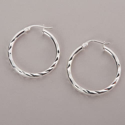Designs by FMC Sterling Silver 25mm Diamond Cut Hoop...