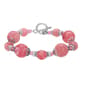 1928 Silver Tone Pink Beaded Toggle Bracelet - image 1