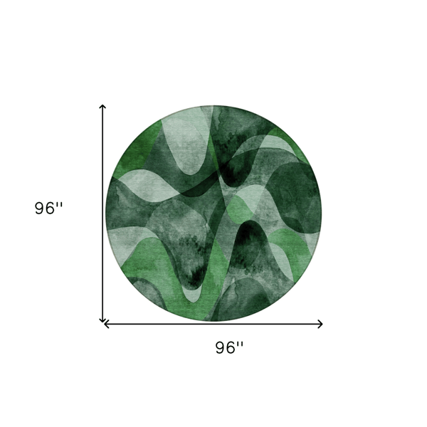 HomeRoots Fern Green Round Abstract Non Skid Area Rug