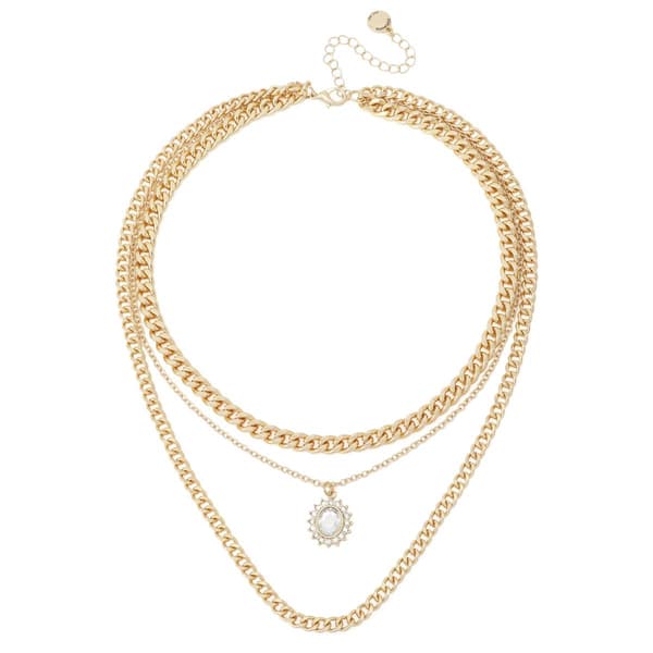 Steve Madden Stone Gem Charm Layered Necklace