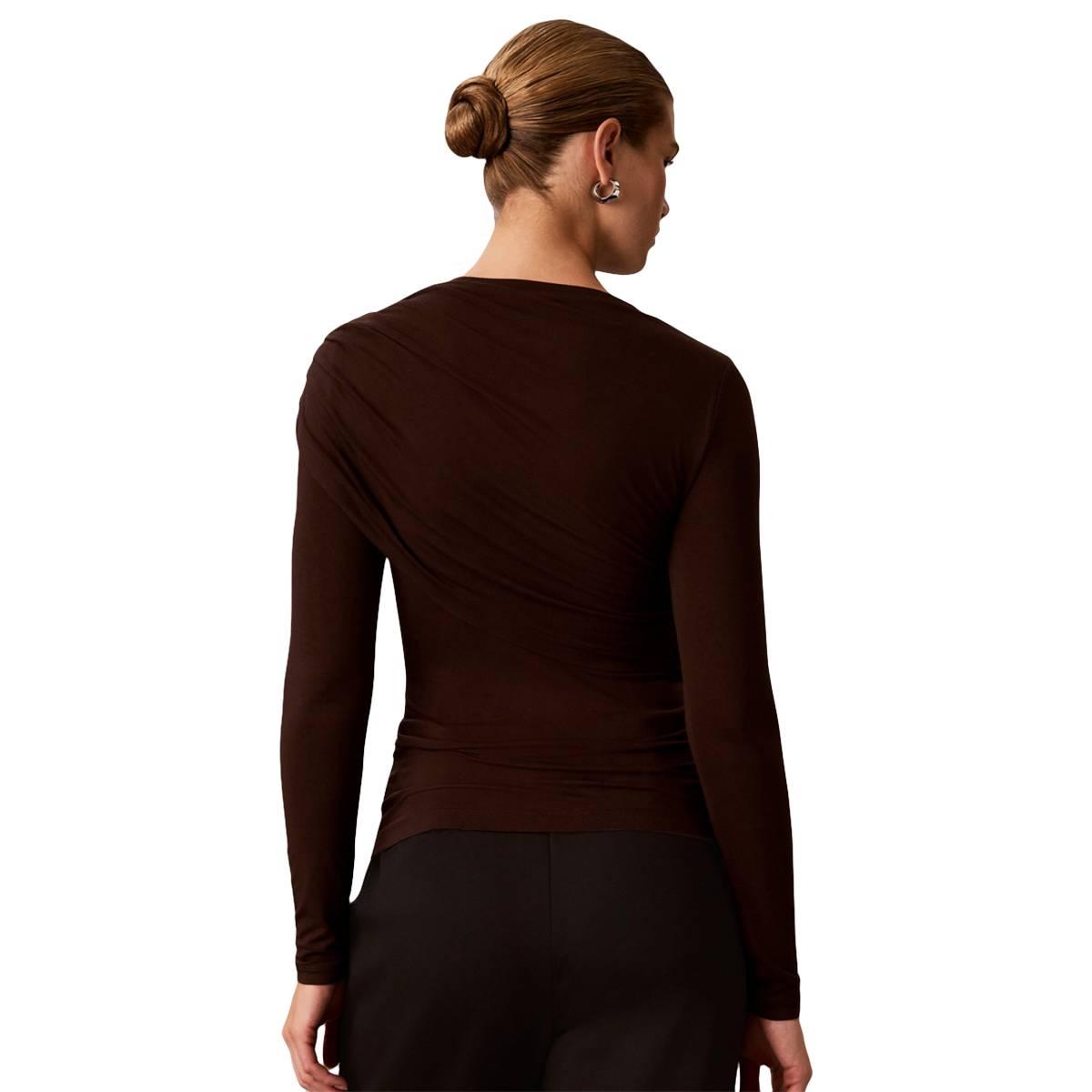 Womens Calvin Klein Long Sleeve High Neck Wrapover Blouse