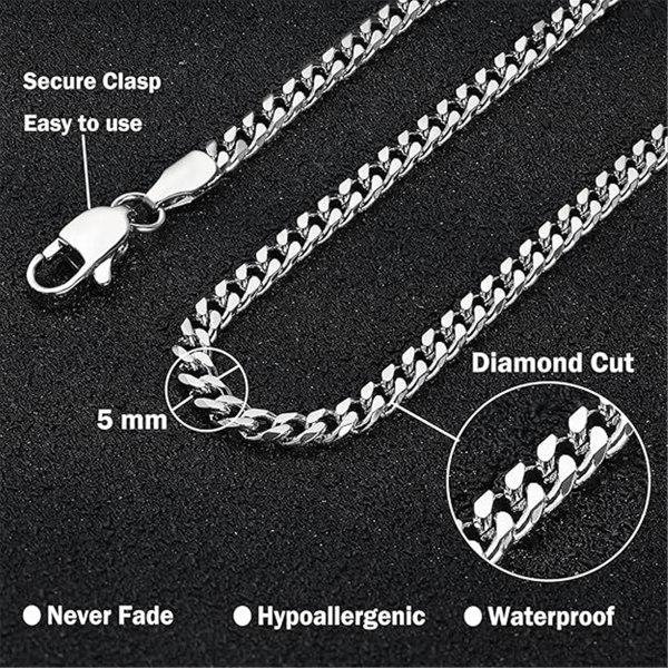 Mens Iron Saints 5mm Cuban Link Silver-Tone Necklace Bracelet Set