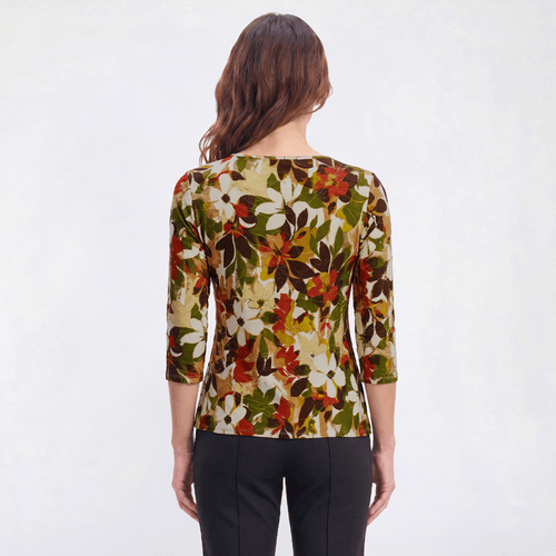 Womens Emily Daniels 3/4 Sleeve Floral Leaf Textured Blouse