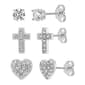 Forever New Sterling Silver CZ Round, Heart & Cross Earrings Set - image 1
