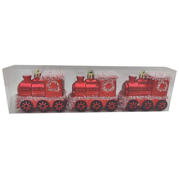 Set of 3 Shatterproof Red Train Cars Ornaments - image 