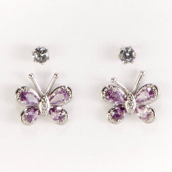Duo Amethyst Cubic Zirconia Earrings Set - image 