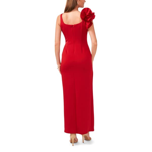 Womens MSK Sleeveless Ruffle Flower Trim V-Neck Evening Gown