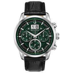 Mens Bulova Sutton Black Leather Strap Watch - 96B310
