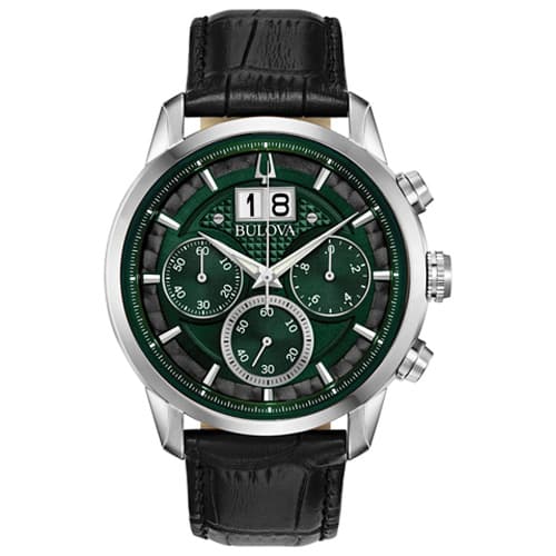 Mens Bulova Sutton Black Leather Strap Watch - 96B310