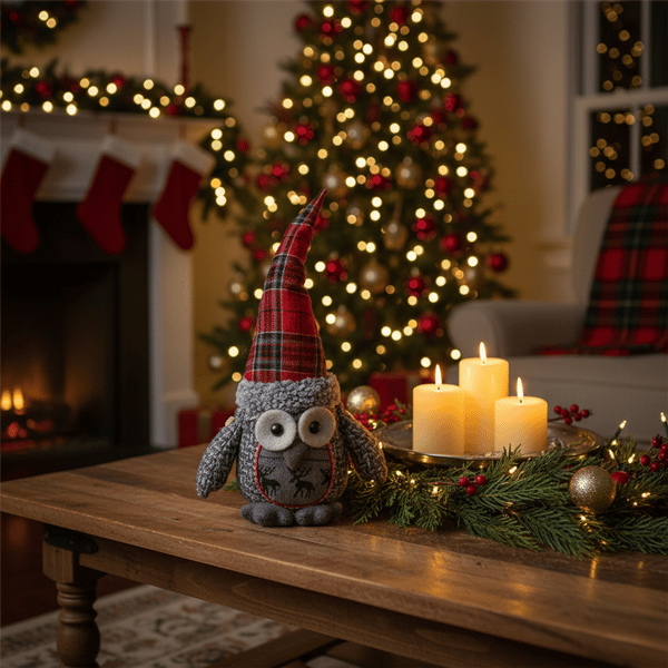 Northlight Plush Owl with Plaid Hat Christmas Figure