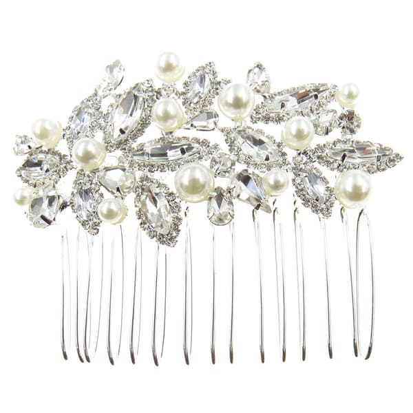 Rosa Rhinestones Silver-Tone Faux Pearl & Rhinestone Hair Comb - image 