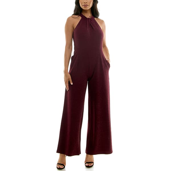 Womens Nina Leonard Sleeveless Glitter Twist Neck Jumpsuit - image 