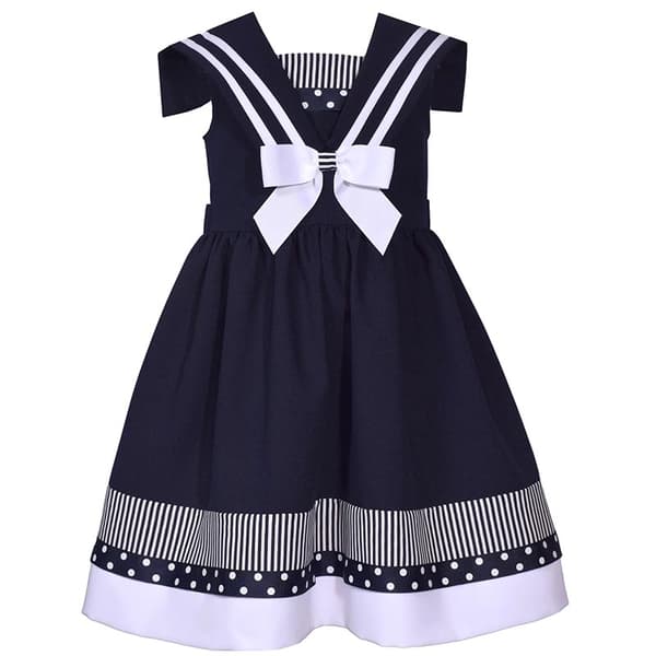 Girls &#40;4-6x&#41; Bonnie Jean Sleeveless Dot Stripe Nautical Dress