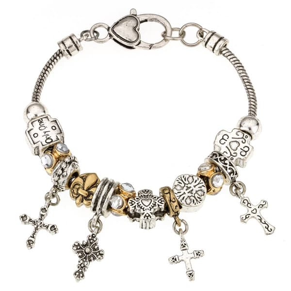 Beautiful Blessings Antique Two-Tone Cross Charm Bracelet - image 