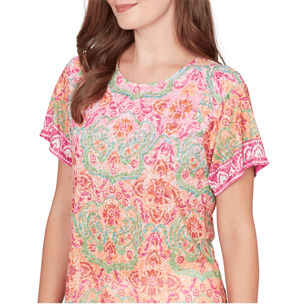 Womens Ruby Rd. Hothouse Florals Short Sleeve Damask Tee