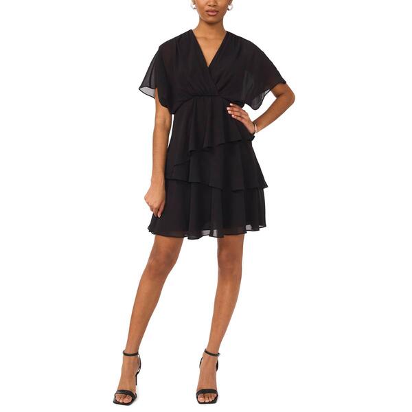 Womens MSK Short Sleeve V Neck Solid Chiffon Tier Dress - image 