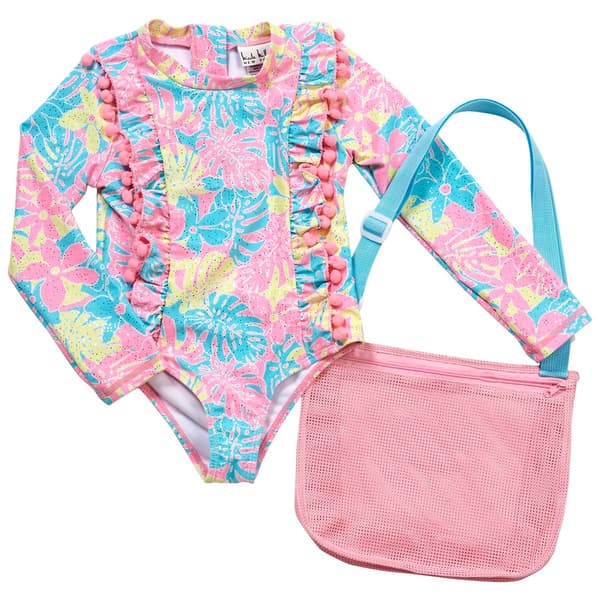 Toddler Girl Nicole Miller Tropical Rashguard One Piece Swimsuit - image 