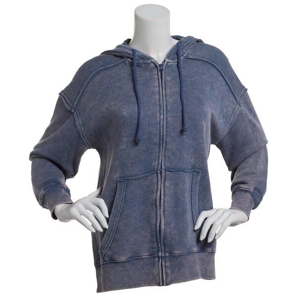 Juniors Pink Rose French Terry Zip Front Oversized Hoodie - image 