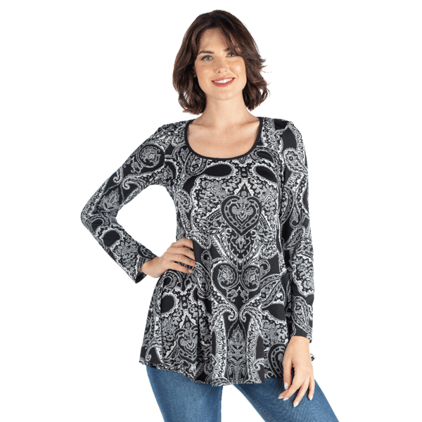 Womens 24/7 Comfort Apparel Black Paisley Tunic Blouse