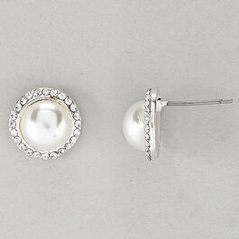 Rosa Rhinestones Pearl Rhinestone Accent Silver Post Earrings