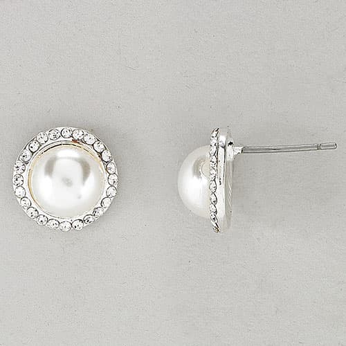 Rosa Rhinestones Pearl Rhinestone Accent Silver Post Earrings - image 