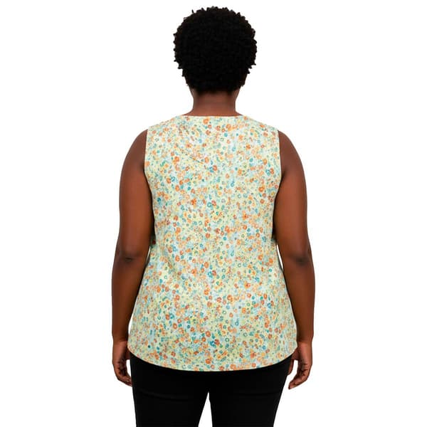 Plus Size Cocomo Sleeveless Pleated Floral Button Front Blouse