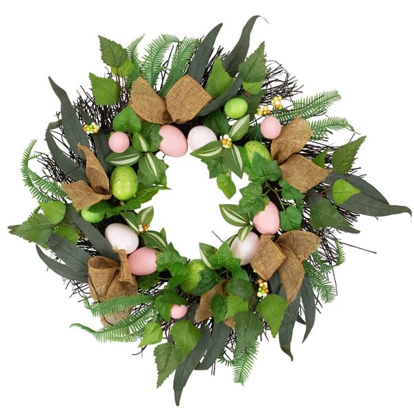Northlight Seasonal Easter Egg & Burlap Ribbon Twig Wreath - image 