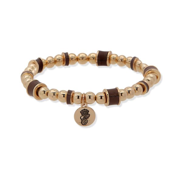 Chaps Gold-Tone & Brown Bead Stretch Bracelet - image 