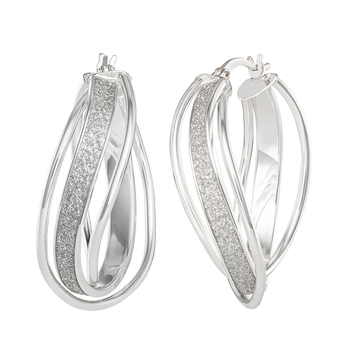 Ellen Tracy Sterling Silver Glitter Twisted Hoop Earrings