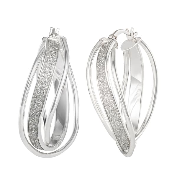 Ellen Tracy Sterling Silver Glitter Twisted Hoop Earrings - image 