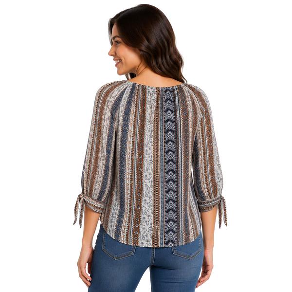 Juniors A. Byer Mix Print Mesh 3/4 Tie Sleeve Blouse