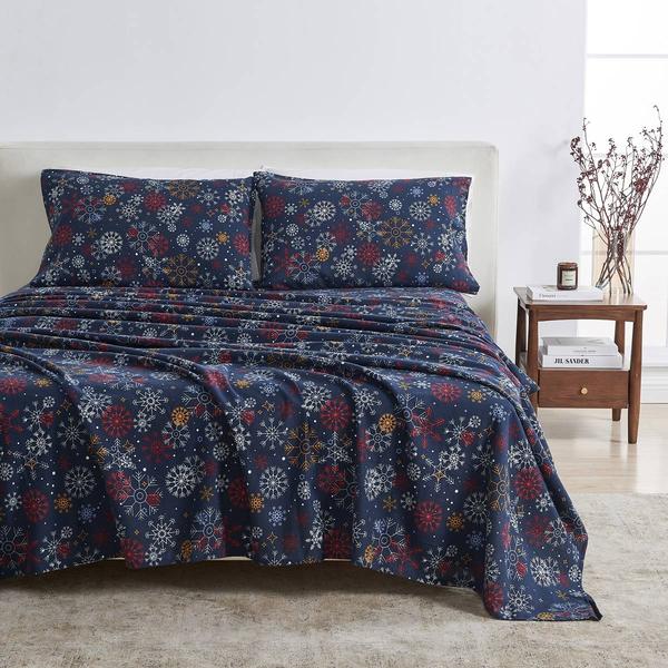 Freshfolds Premium Cotton Flannel New Snowflake 4pc. Sheet Set