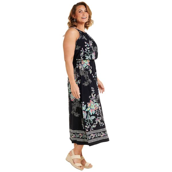 Plus Size Robbie Bee Sleeveless Halter Neck Floral Blouson Dress