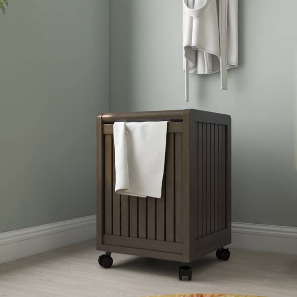New Ridge Home Goods Abingdon Wood Laundry Hamper w/ Hinged Lid