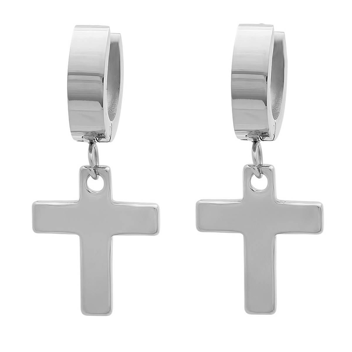 Steeltime Stainless Steel Cross Drop Earrings
