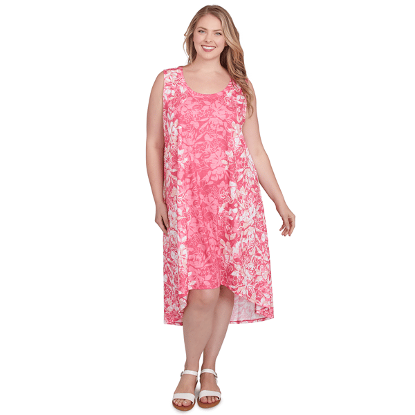 Women''s Ruby Rd. Larky Lark Colorblock Ombre Floral High Low Dre - image 
