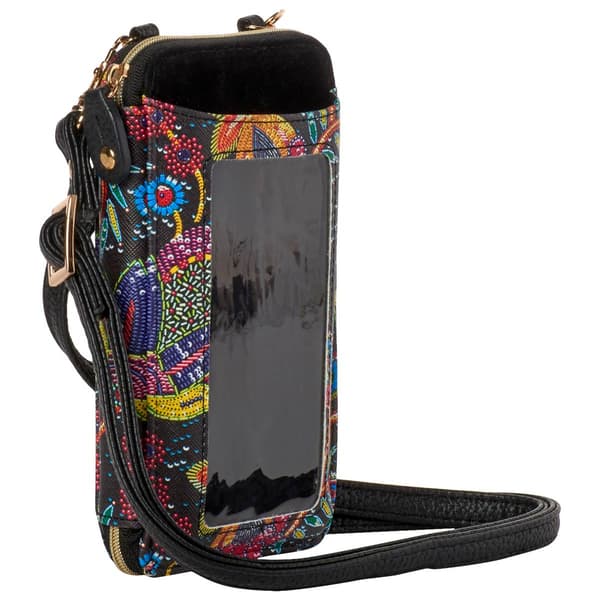 Womens Buxton Everywhere Sequin Flower Crossbody Wallet