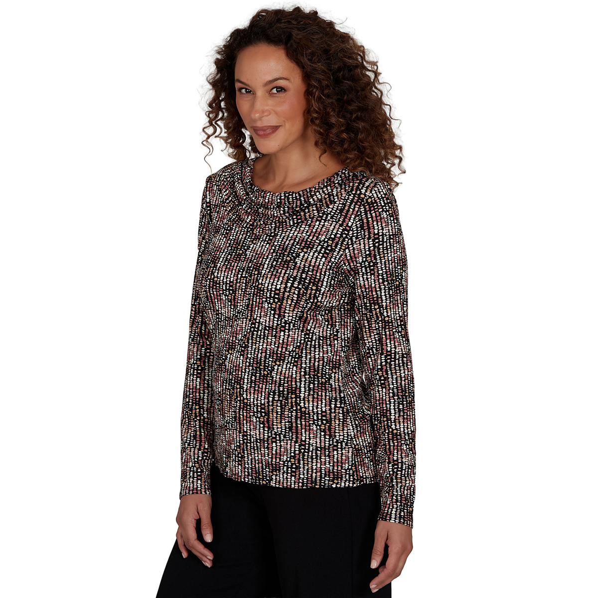 Womens Emaline Soiree Long Sleeve Drape Neck Abstract Blouse