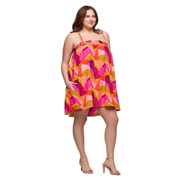 Plus Size 24/7 Comfort Apparel Multi Spaghetti Strap Mini Dress