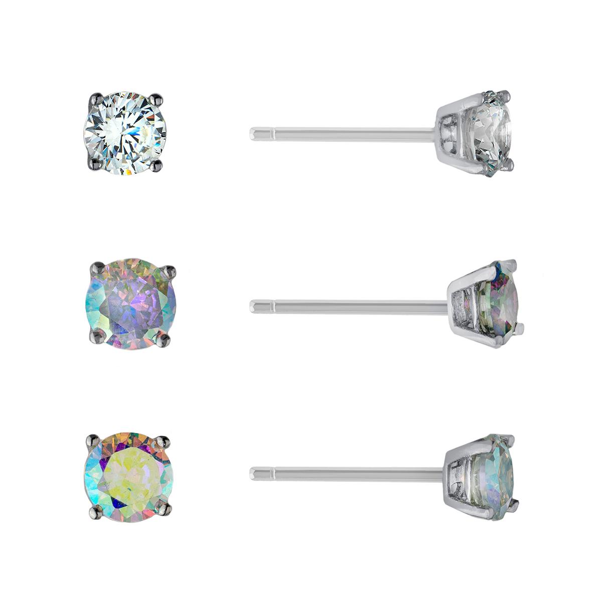 Athra Sterling Silver 3pc. 5mm CZ Stud Earrings Set