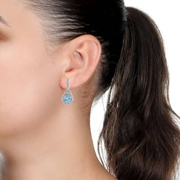 Gemminded 6mm Cushion Aquamarine & 0.35ctw. Diamond Earrings
