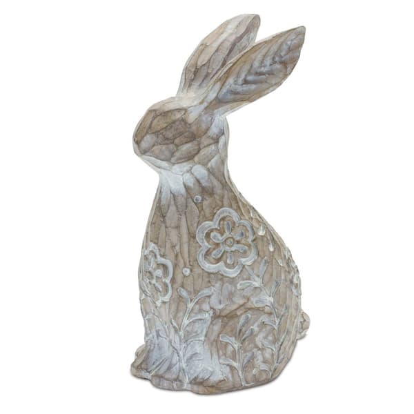 Melrose Floral Carved Rabbit Figurine - Set of 2