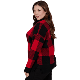 Plus Size Hearts of Palm Wrapped in Rubies Buffalo Check Sweater