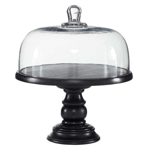 9th &amp; Pike(R) Wooden Cake Stand with Dome Glass Cloche - image 
