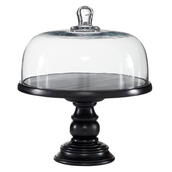 9th &amp; Pike(R) Wooden Cake Stand with Dome Glass Cloche - image 