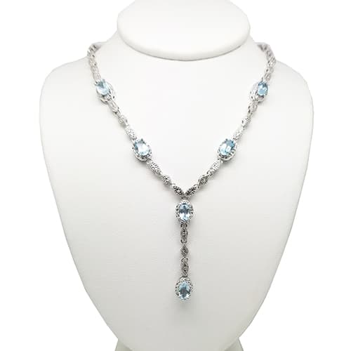 Silver Plated Blue Topaz & Diamond Accent Y-Necklace - image 
