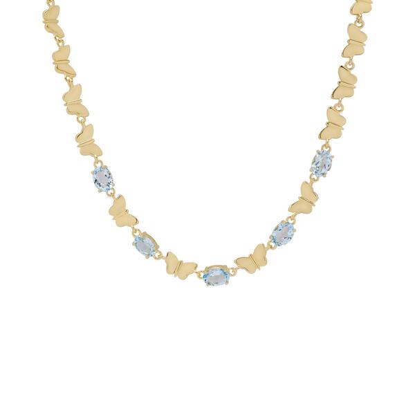 Gianni Argento Yellow Gold & Blue Topaz Oval & Butterfly Necklace - image 