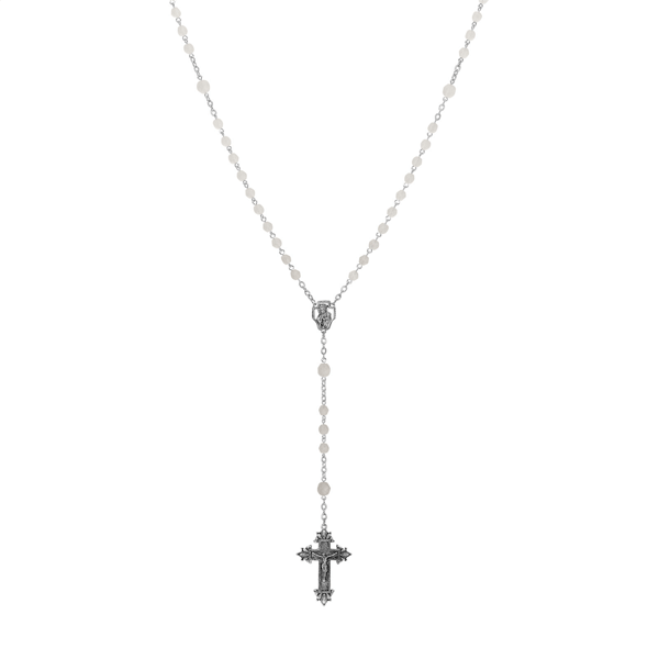 Symbols of Faith Silver-tone Beaded Crucifix Rosary - Silver - image 
