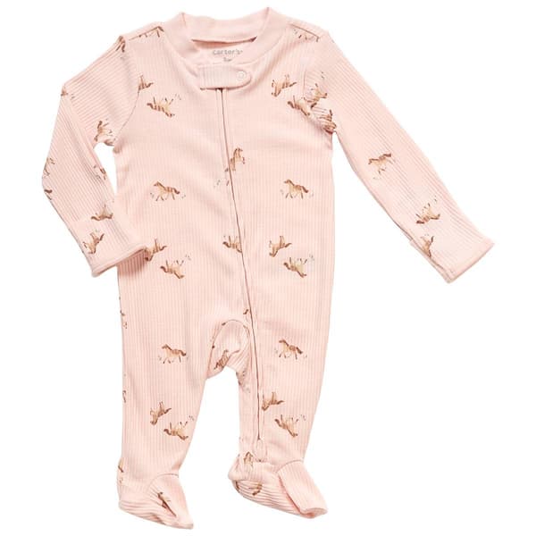 Baby Girl &#40;NB-9M&#41; Carters&#40;R&#41; Horse Two Way Zip Rib Footie Pajamas - image 