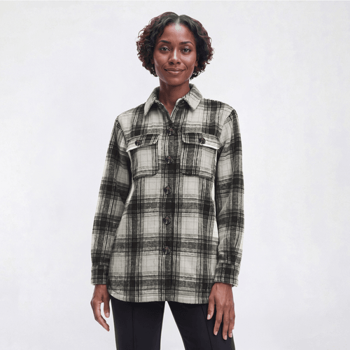 Petite Mountain Ridge Plaid Twill Shacket - Black Lea Plaid - image 